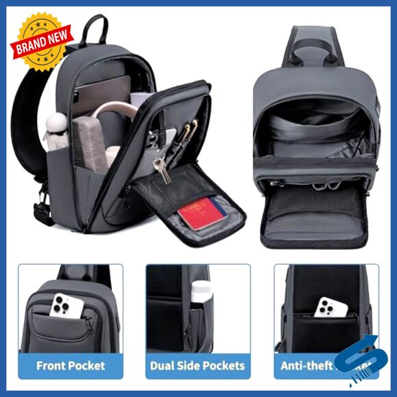 Water-Resistant Sling Backpack with USB Port, 8L Capacity  display picture 1